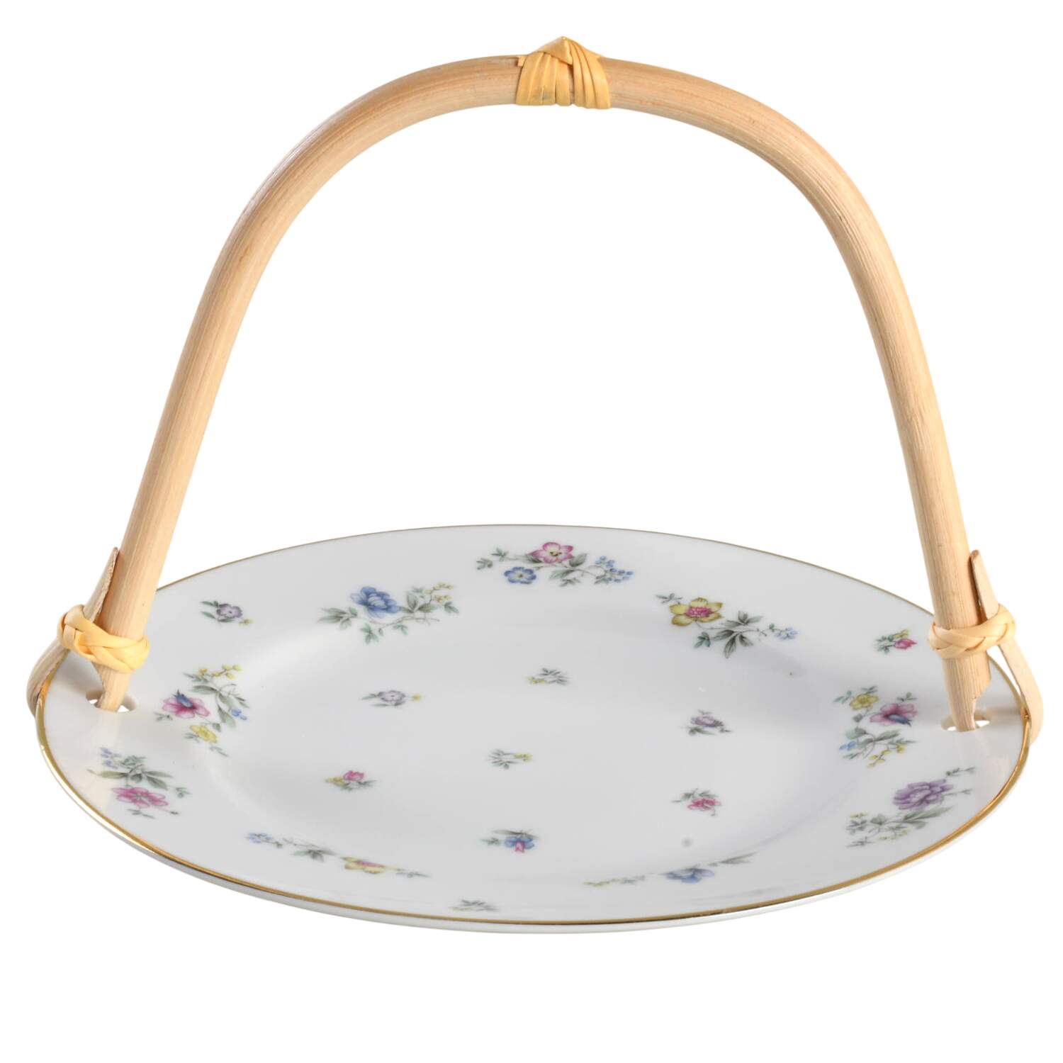 Fleurettes 5 3/8"-5 5/8" Bamboo Handled Serving Plate  HC by Franconia-Krautheim & Adelburg-1