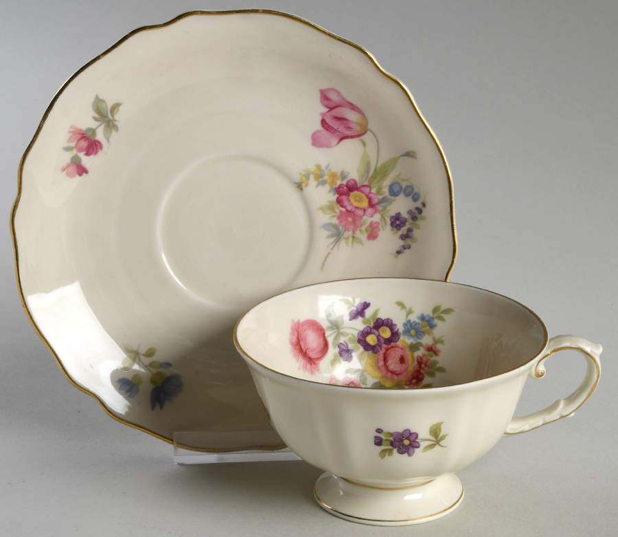 Floria (Cream Background) Footed Cup & Saucer Set by Franconia-Krautheim & Adelburg-1