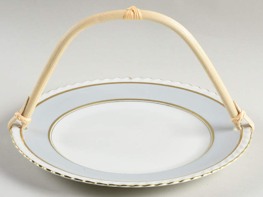 French Gray 5 3/8"-5 5/8" Bamboo Handled Serving Plate  HC by Franconia-Krautheim & Adelburg-1
