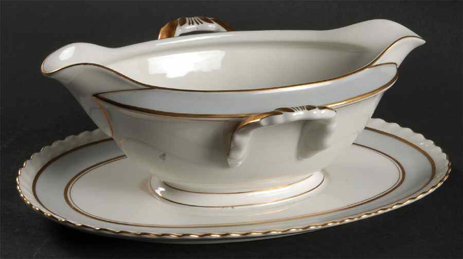 French Gray Gravy Boat with Attached Underplate by Franconia-Krautheim & Adelburg-1