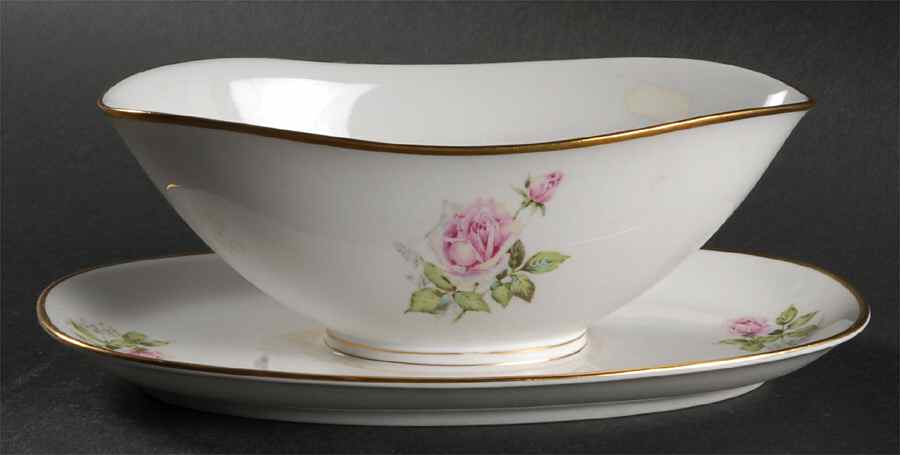 Franconia Rose Gravy Boat with Attached Underplate by Franconia-Krautheim & Adelburg-1