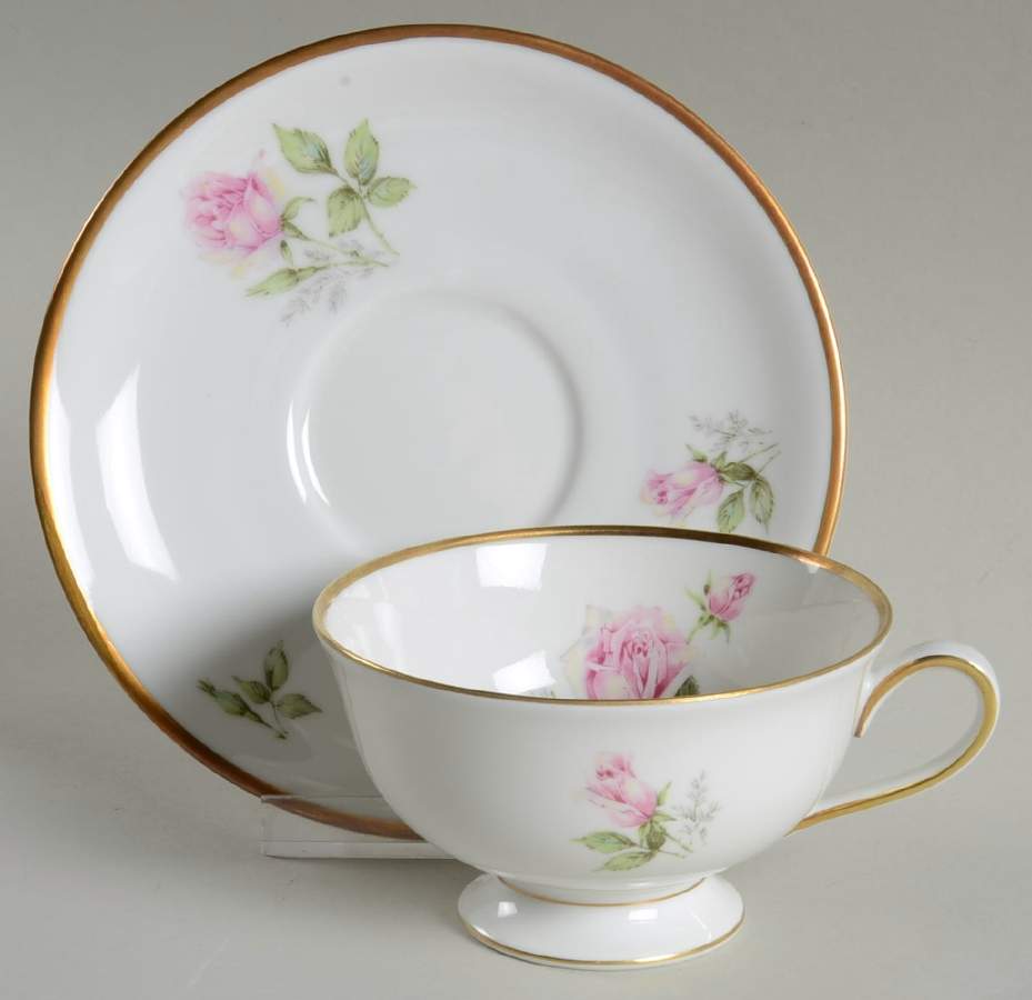 Franconia Rose Footed Cup & Saucer Set by Franconia-Krautheim & Adelburg-1