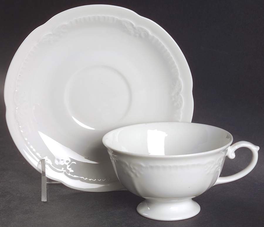 Franconia White Footed Cup & Saucer Set by Franconia-Krautheim & Adelburg-1