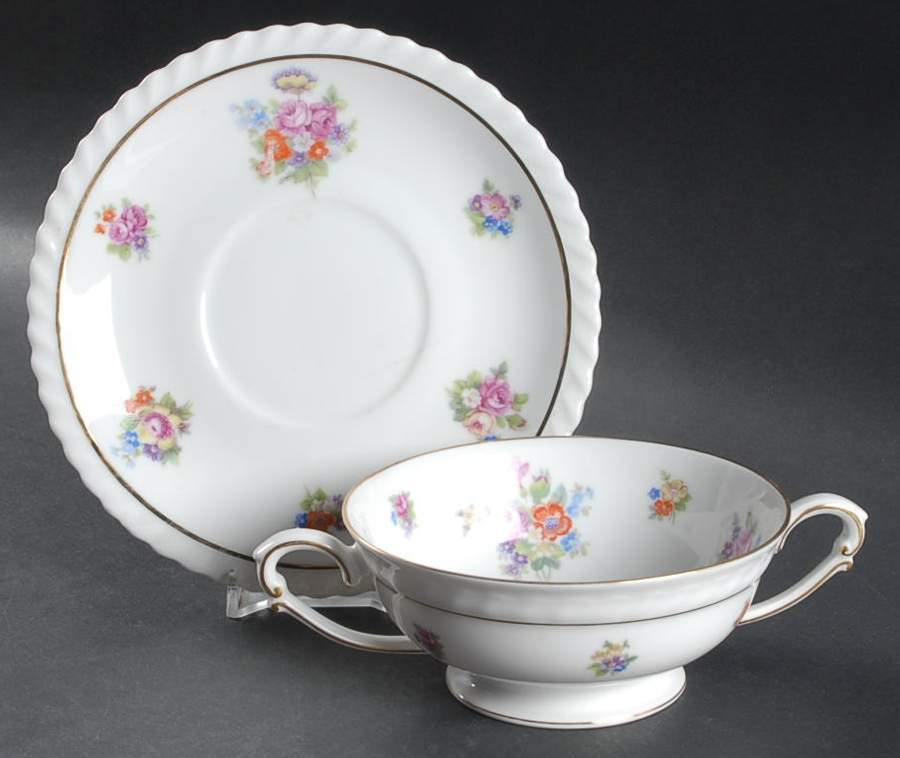 Gretchen Footed Cream Soup Bowl & Saucer Set by Franconia-Krautheim & Adelburg-1