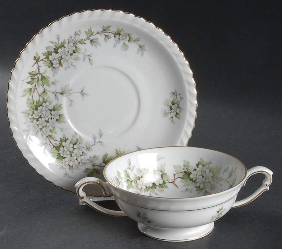 Hawthorn Footed Cream Soup Bowl & Saucer Set by Franconia-Krautheim & Adelburg-1