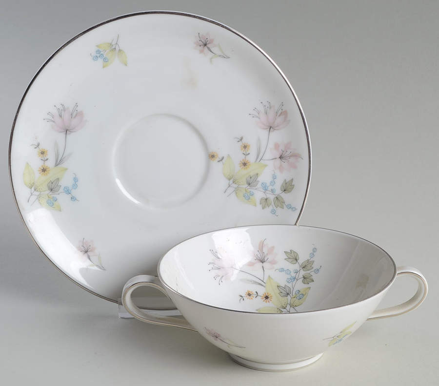 Hermosa (Platinum Trim) Footed Cream Soup Bowl & Saucer Set by Franconia-Krautheim & Adelburg-1
