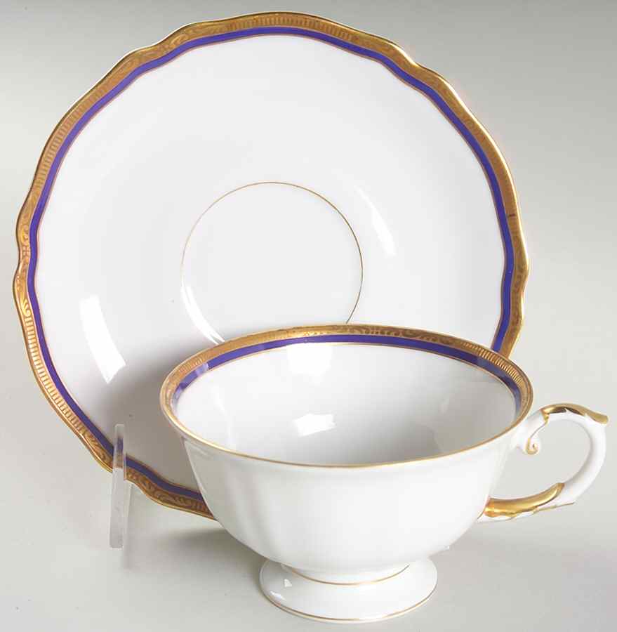La Marquise (Blue Cobalt Band) Footed Cup & Saucer Set by Franconia-Krautheim & Adelburg-1