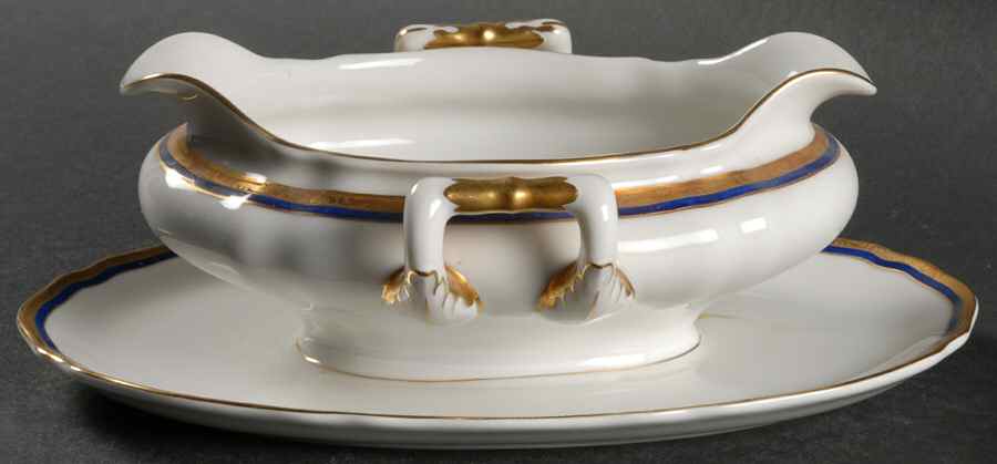 La Marquise (Blue Cobalt Band) Gravy Boat with Attached Underplate by Franconia-Krautheim & Adelburg-1