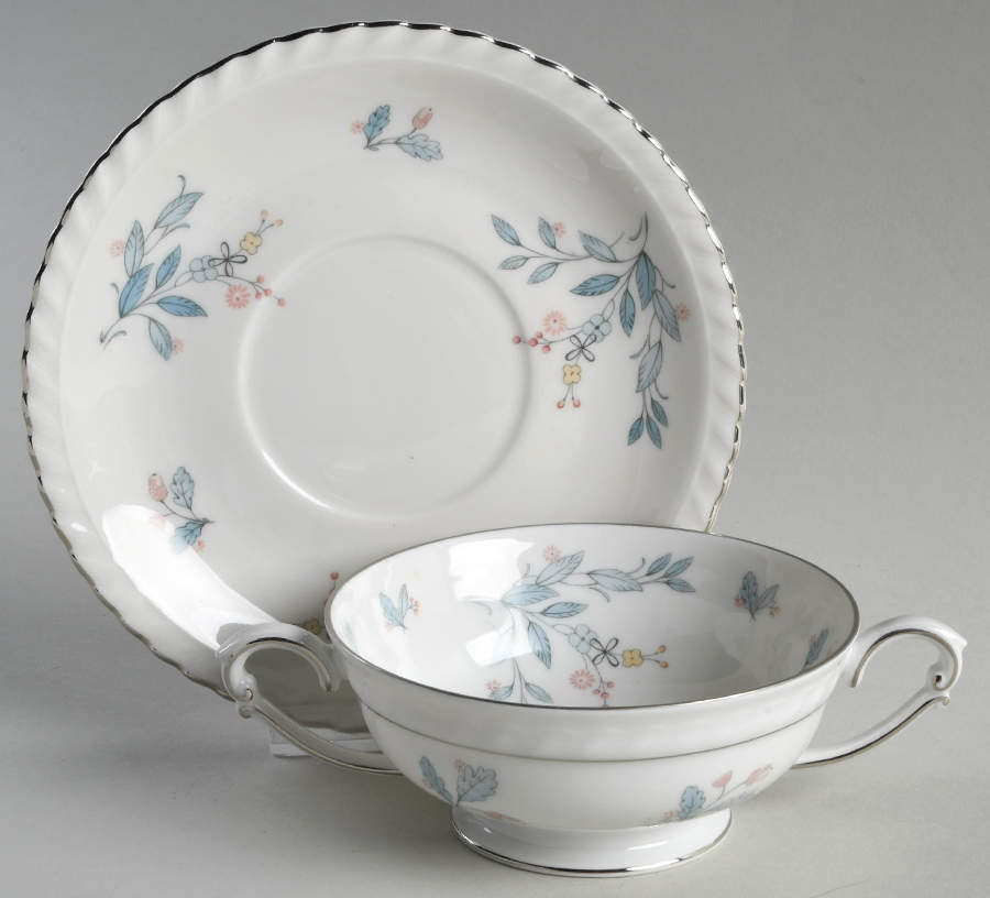 Laurel Oak Footed Cream Soup Bowl & Saucer Set by Franconia-Krautheim & Adelburg-1