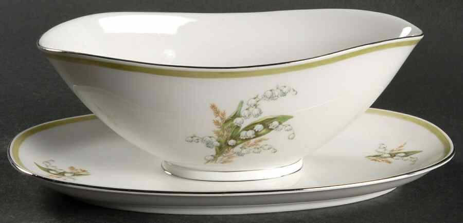 Lily of The Valley Gravy Boat with Attached Underplate by Franconia-Krautheim & Adelburg-1