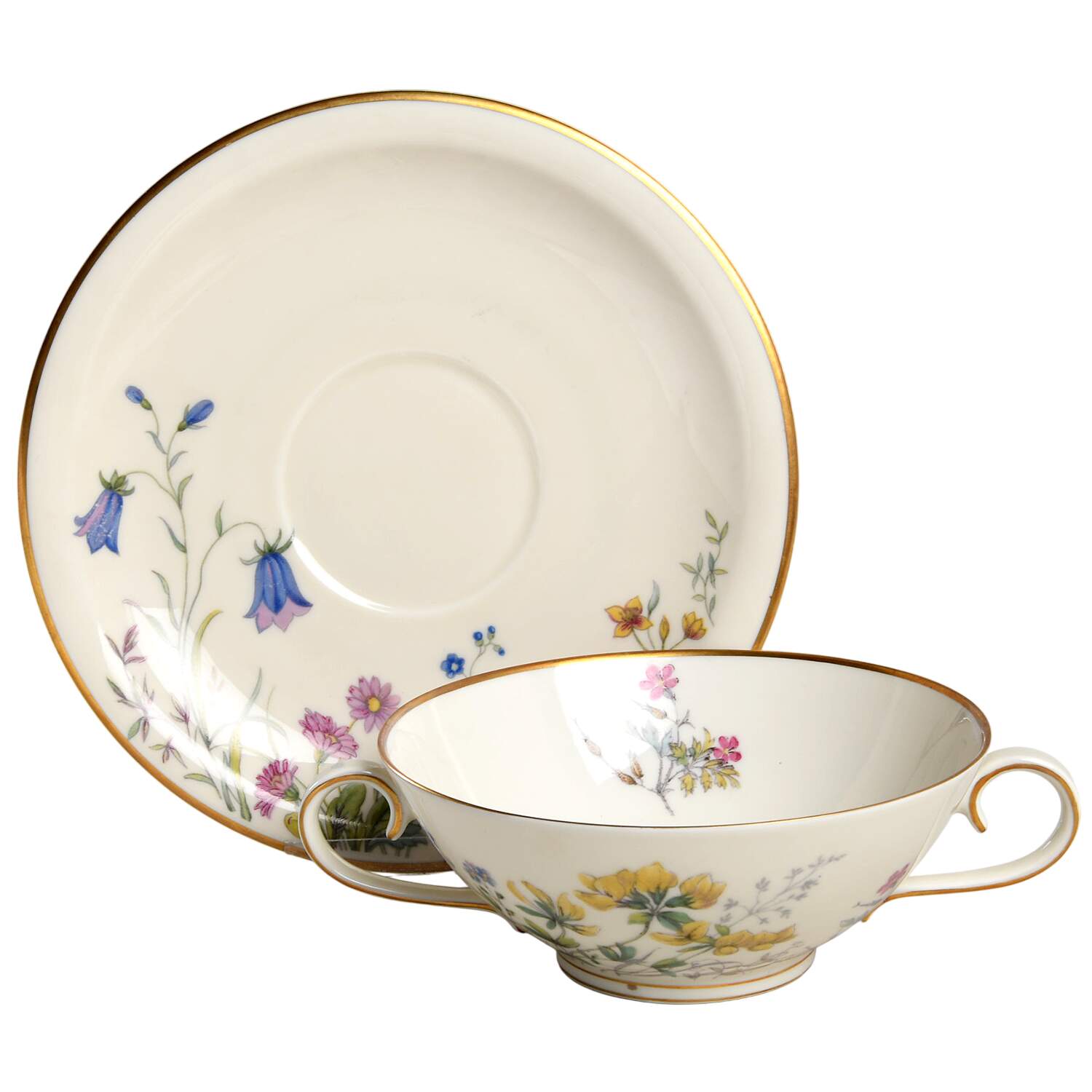 Meadow Flowers Footed Cream Soup Bowl & Saucer Set by Franconia-Krautheim & Adelburg-1