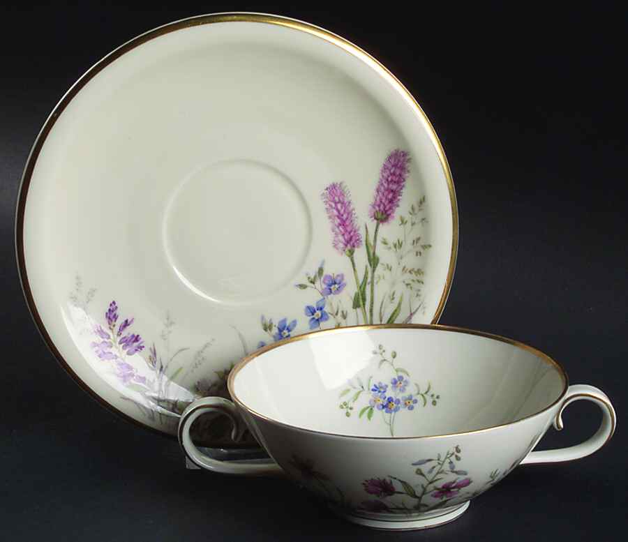 Meadow Flowers Footed Cream Soup Bowl & Saucer Set by Franconia-Krautheim & Adelburg-1
