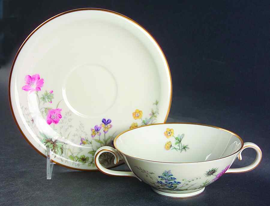Meadow Flowers Footed Cream Soup Bowl & Saucer Set by Franconia-Krautheim & Adelburg-1