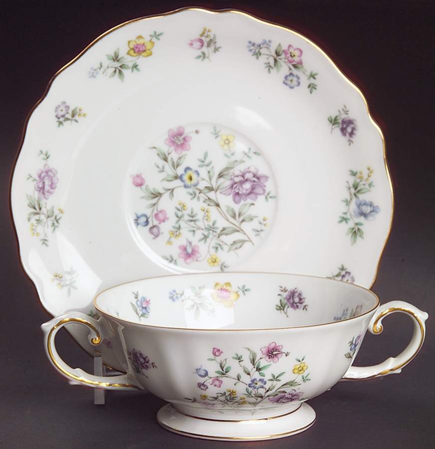 Millefleurs Footed Cream Soup Bowl & Saucer Set by Franconia-Krautheim & Adelburg-1
