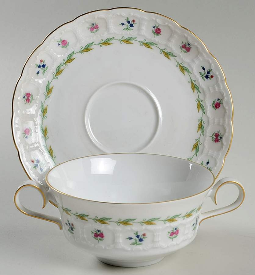 Musette (Coupe Shape) Flat Cream Soup Bowl & Saucer Set by Franconia-Krautheim & Adelburg-1
