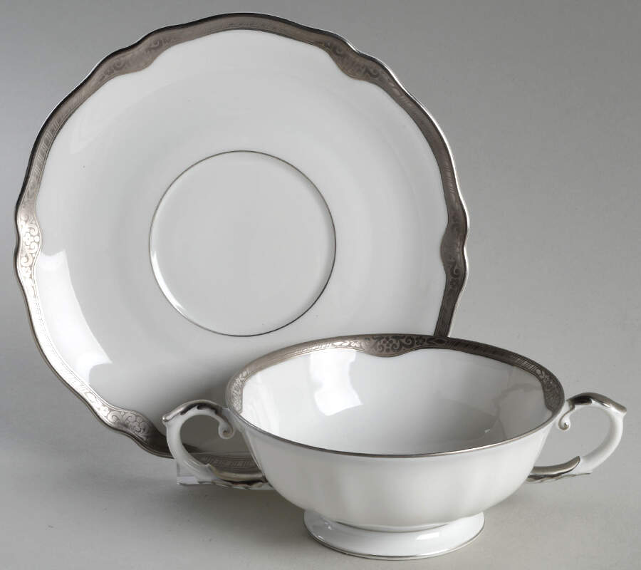 Platina Footed Cream Soup Bowl & Saucer Set by Franconia-Krautheim & Adelburg-1