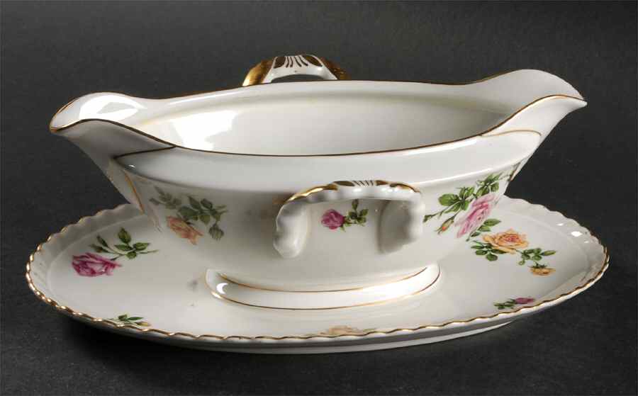 Rose Garden Gravy Boat with Attached Underplate by Franconia-Krautheim & Adelburg-1