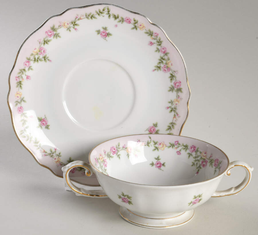 Rosalie Footed Cream Soup Bowl & Saucer Set by Franconia-Krautheim & Adelburg-1