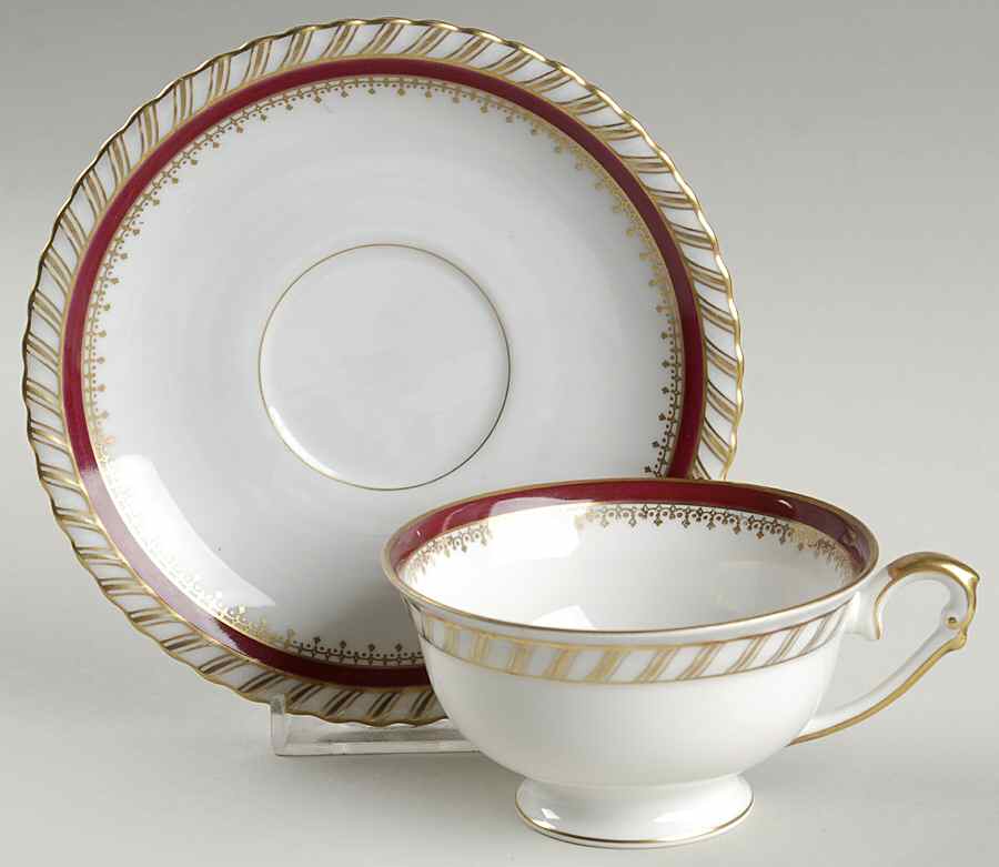 Ruby (Gold Verge Line) Footed Cup & Saucer Set by Franconia-Krautheim & Adelburg-1