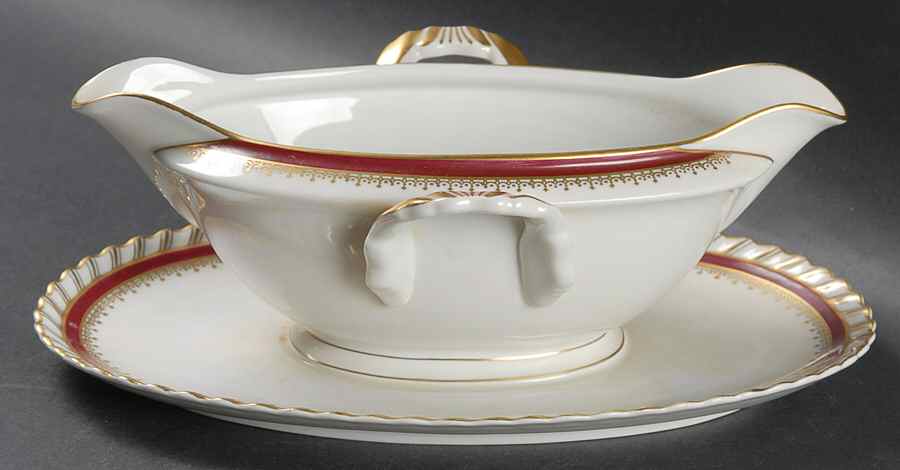 Ruby (Gold Verge Line) Gravy Boat with Attached Underplate by Franconia-Krautheim & Adelburg-1