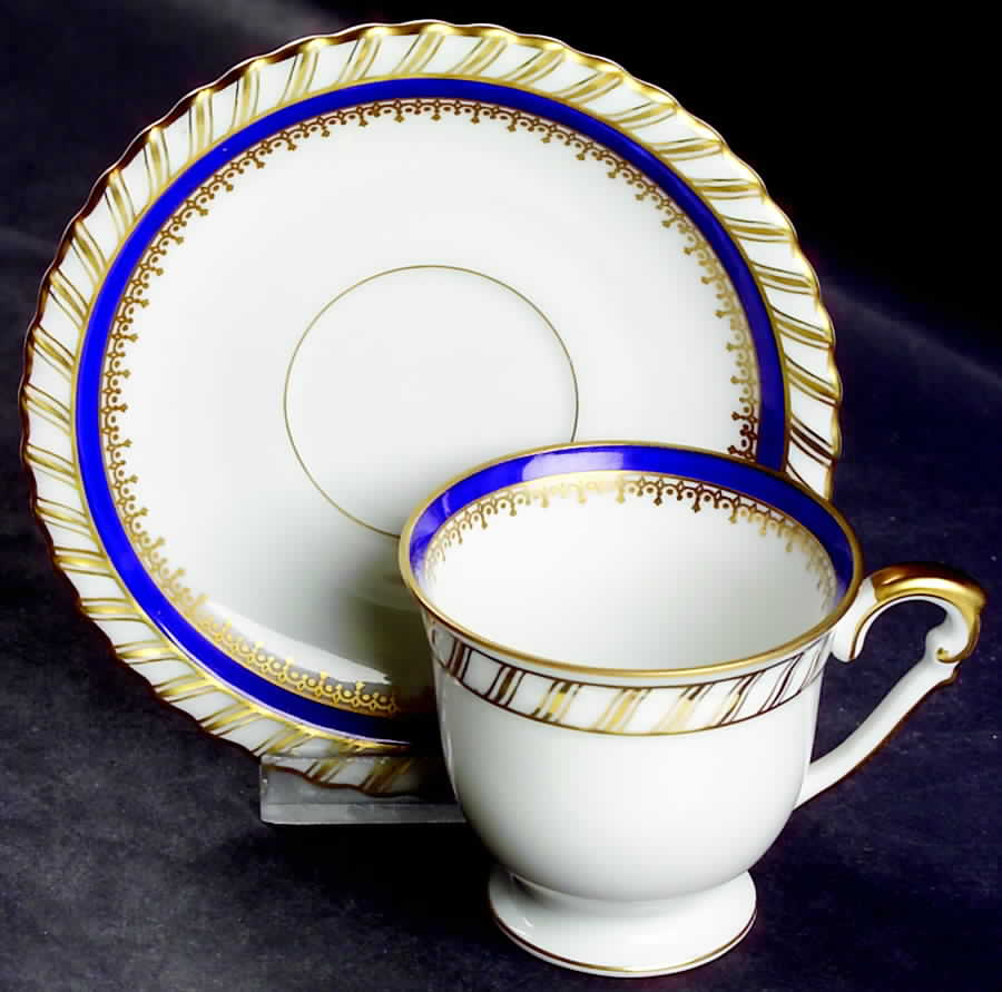 Sapphire Blue (Gold Gadroon Edge) Footed Demitasse Cup & Saucer Set by Franconia-Krautheim & Adelburg-1