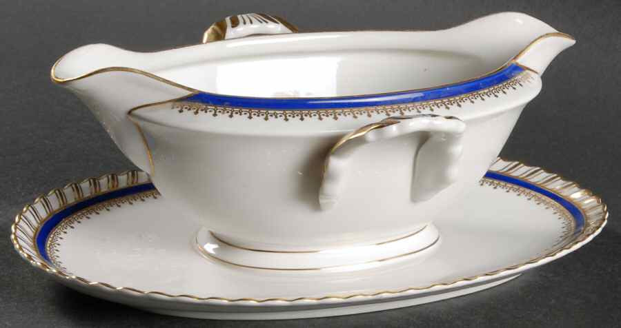 Sapphire Blue (Gold Gadroon Edge) Gravy Boat with Attached Underplate by Franconia-Krautheim & Adelburg-1