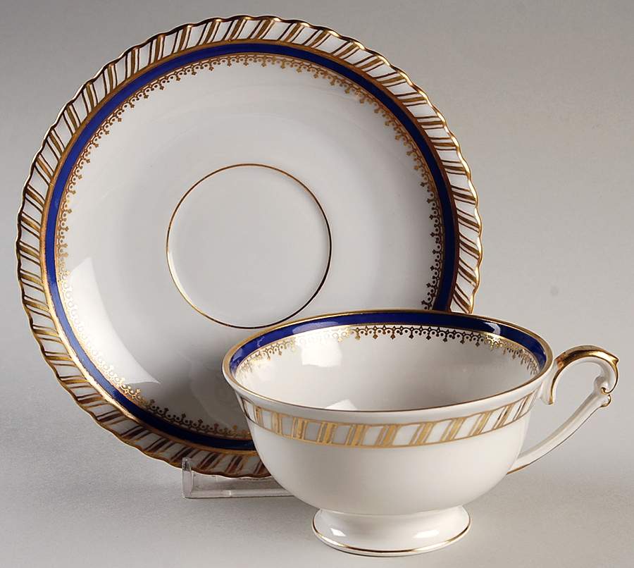 Sapphire Blue (Gold Gadroon Edge) Footed Cup & Saucer Set by Franconia-Krautheim & Adelburg-1