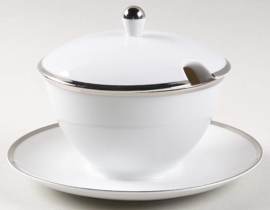 Silver Crown Gravy Boat w/Attached Underplate & Lid by Franconia-Krautheim & Adelburg-1