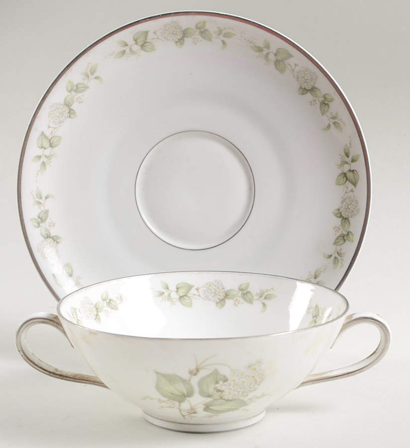 Summer Bloom Footed Cream Soup Bowl & Saucer Set by Franconia-Krautheim & Adelburg-1