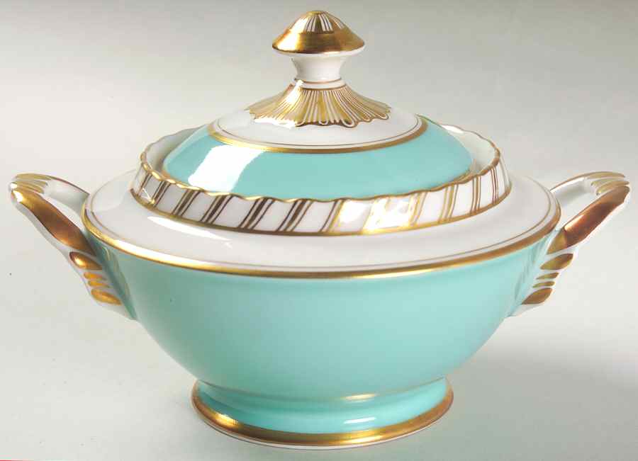 Turquoise Sugar Bowl & Lid by Franconia-Krautheim & Adelburg-1