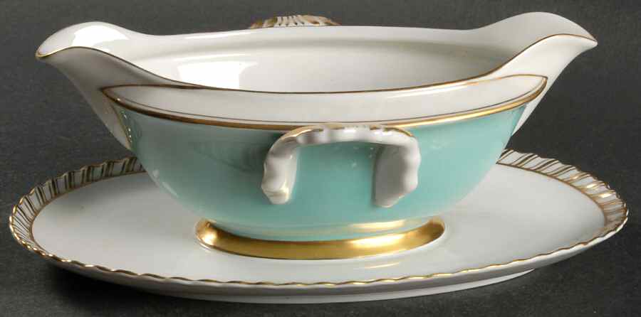 Turquoise Gravy Boat with Attached Underplate by Franconia-Krautheim & Adelburg-1
