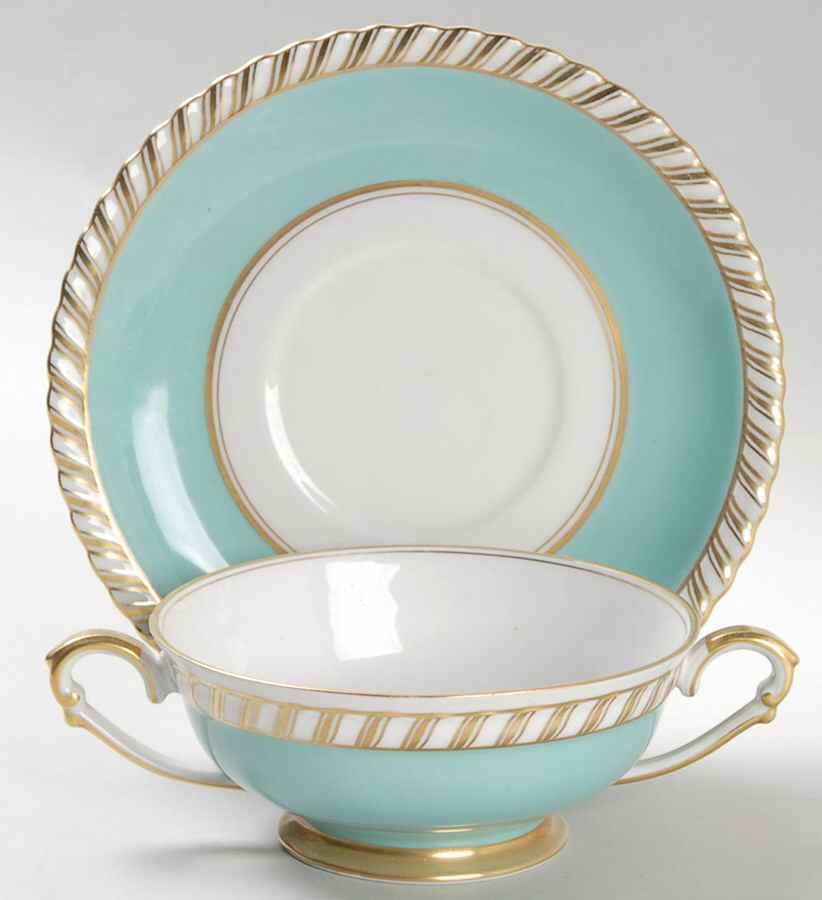 Turquoise Footed Cream Soup Bowl & Saucer Set by Franconia-Krautheim & Adelburg-1