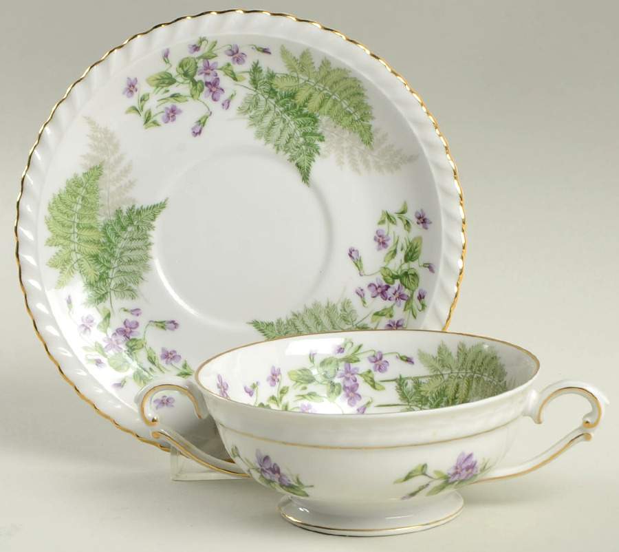 Woodland Footed Cream Soup Bowl & Saucer Set by Franconia-Krautheim & Adelburg-1