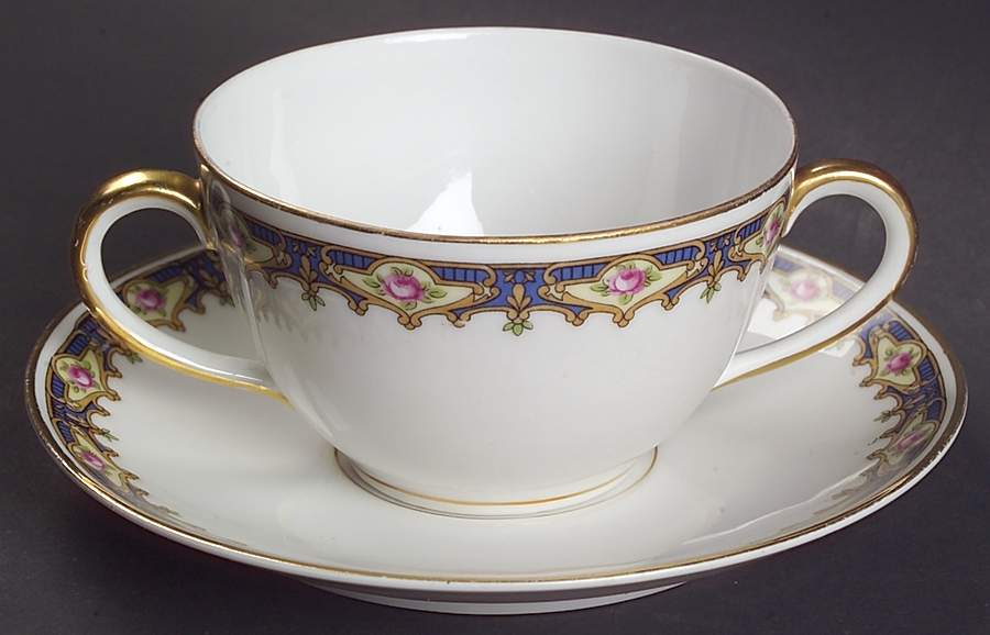 Rosebud (15484) Flat Bouillon Cup & Saucer by Fraureuth-1