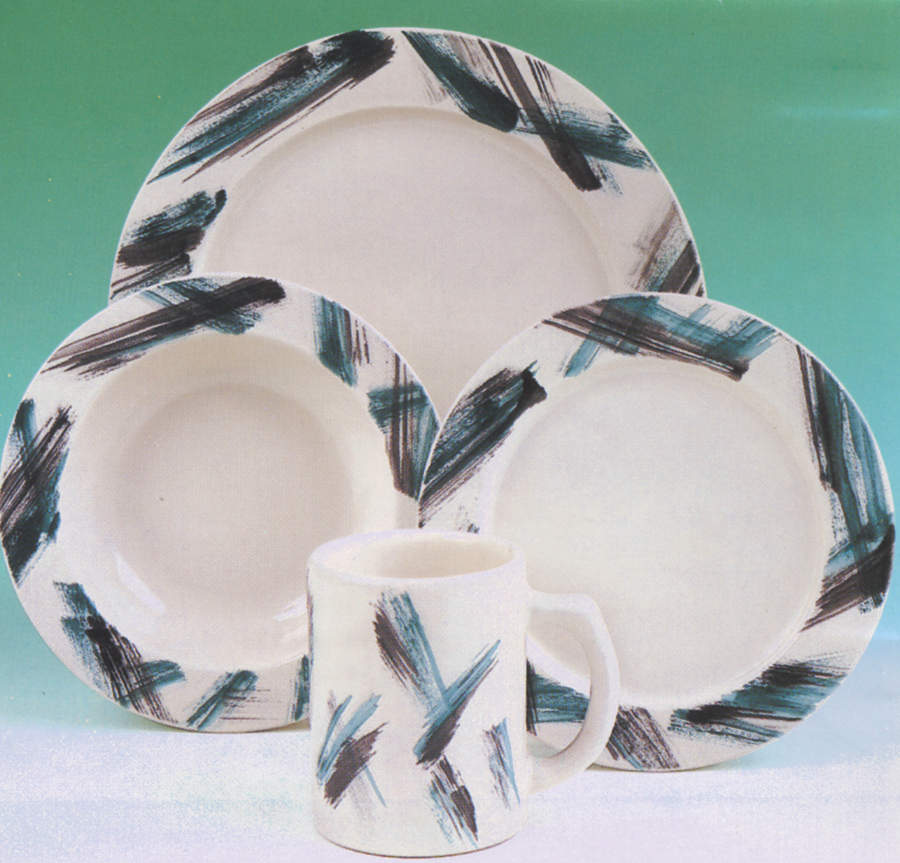 Brushstrokes Black and Teal Dinner Plate by Frankoma-1