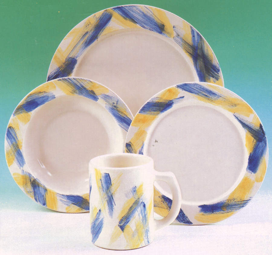 Brushstrokes Yellow and Blue Dinner Plate by Frankoma-1