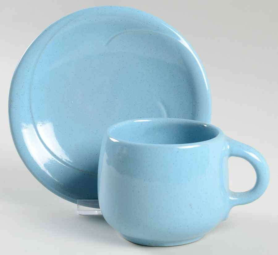 Lazy Bones Blue Flat Cup & Saucer Set by Frankoma-1