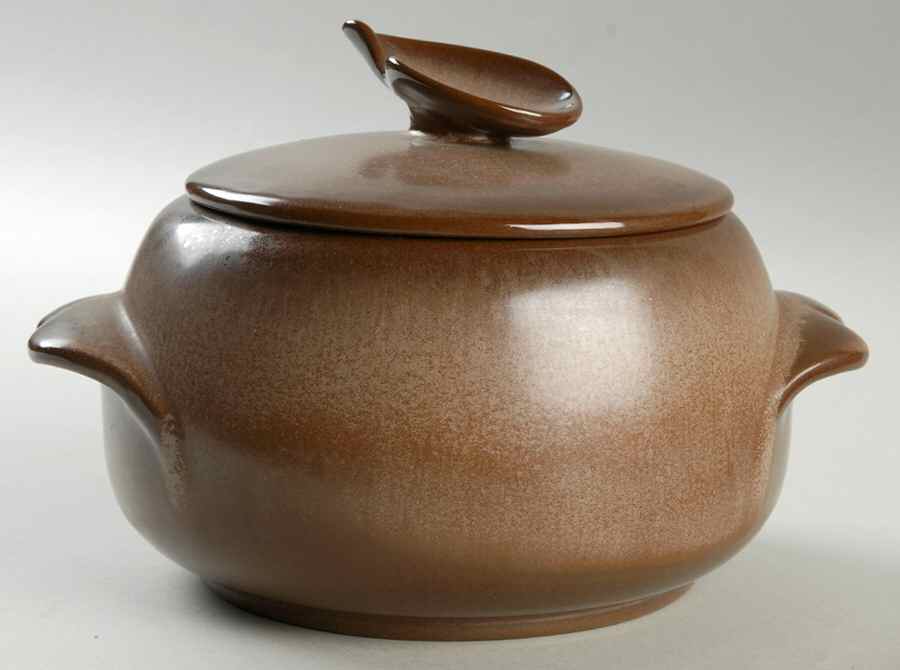 Lazy Bones Brown Satin 2 Qt Round Covered Casserole by Frankoma-1