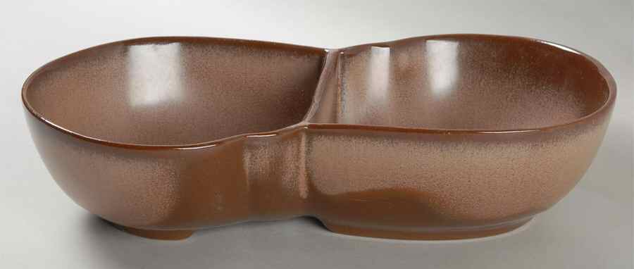 Lazy Bones Brown Satin 10" Oval Divided Vegetable Bowl by Frankoma-1