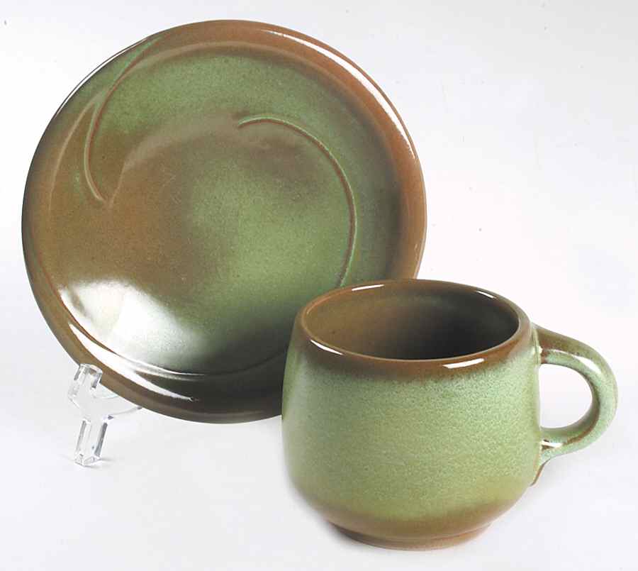 Lazy Bones Prairie Green Flat Cup & Saucer Set by Frankoma-1