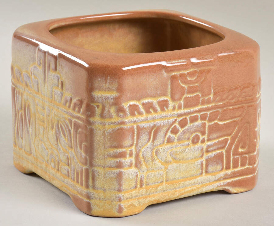 Mayan Aztec Desert Gold Coffee Canister No Lid by Frankoma-1