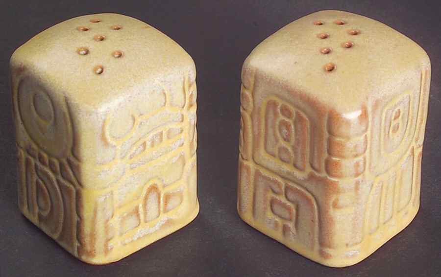 Mayan Aztec Desert Gold Salt & Pepper Set by Frankoma-1