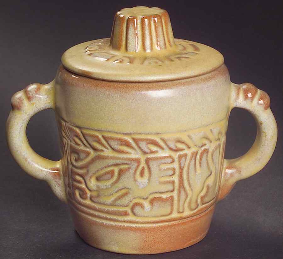 Mayan Aztec Desert Gold Sugar Bowl & Lid by Frankoma-1