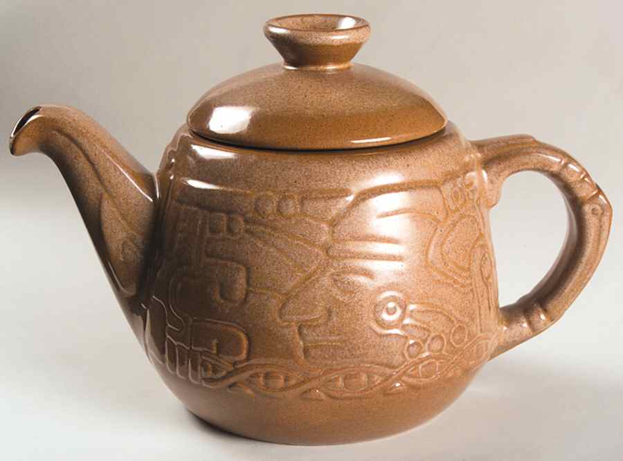 Mayan Aztec Desert Gold Teapot & Lid by Frankoma-1