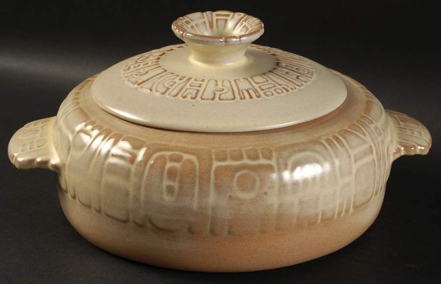 Mayan Aztec Desert Gold 1.5 Qt Round Covered Casserole by Frankoma-1