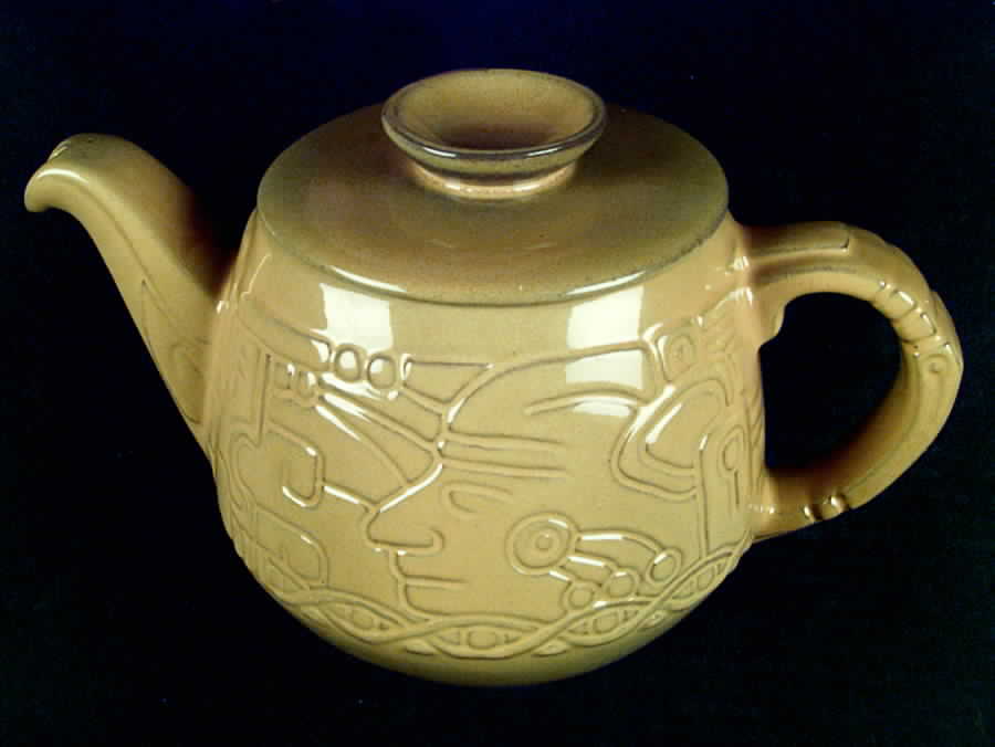 Mayan Aztec Autumn Yellow Teapot & Lid by Frankoma-1