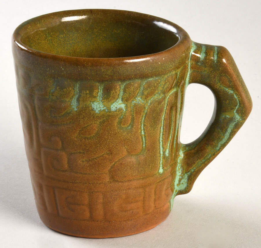 Mayan Aztec Prairie Green Flat Cup by Frankoma-1