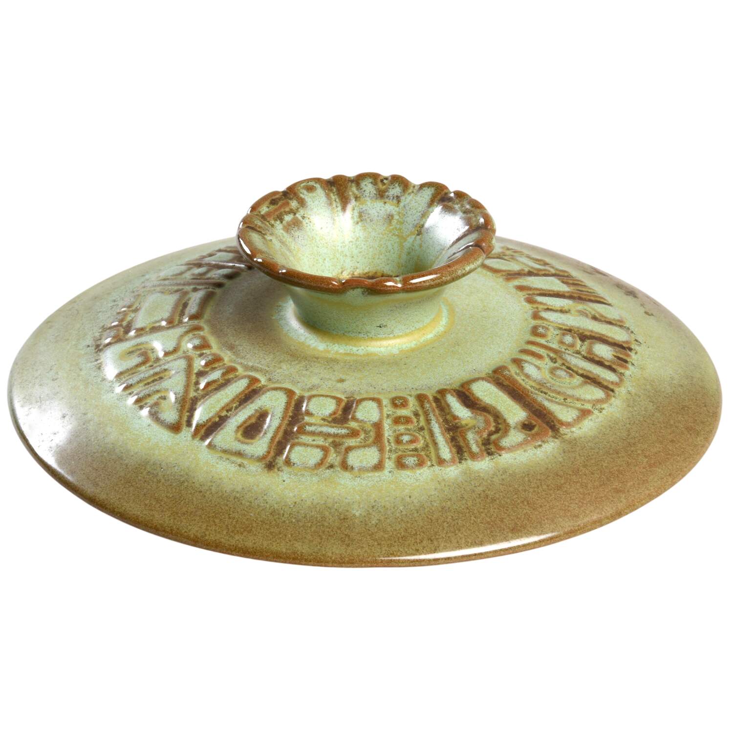 Mayan Aztec Prairie Green Lid for 2 Qt Round Covered Casserole by Frankoma-1