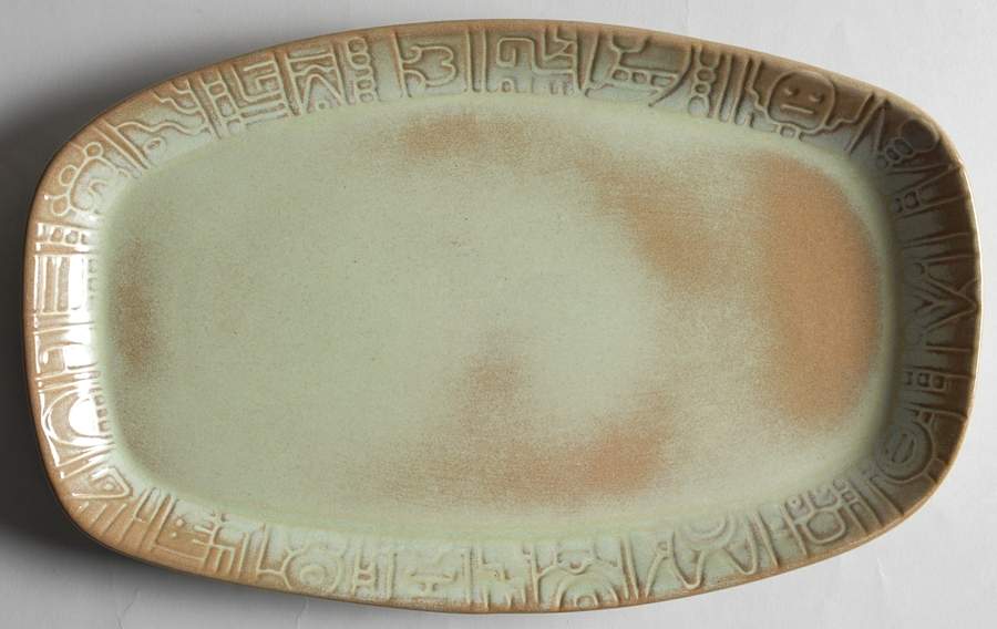 Mayan Aztec Prairie Green 13" Oval Serving Platter by Frankoma-1