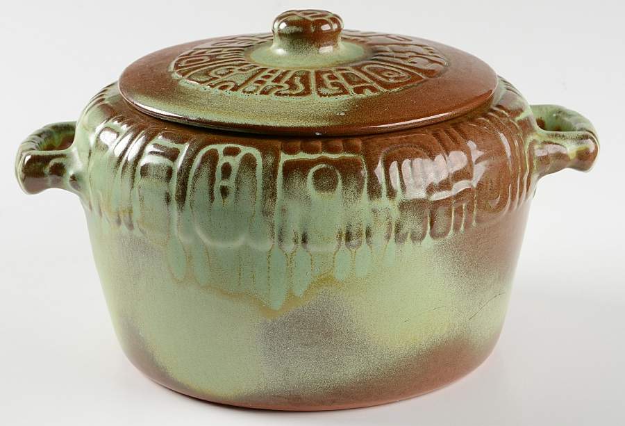 Mayan Aztec Prairie Green 2 Qt Round Covered Casserole by Frankoma-1